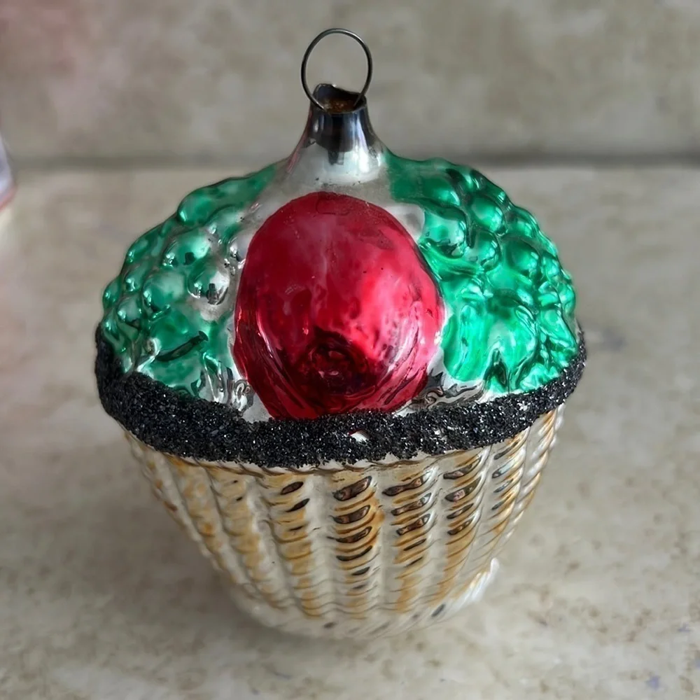 Old Vintage Christmas Ornament Mica Fruit Basket
